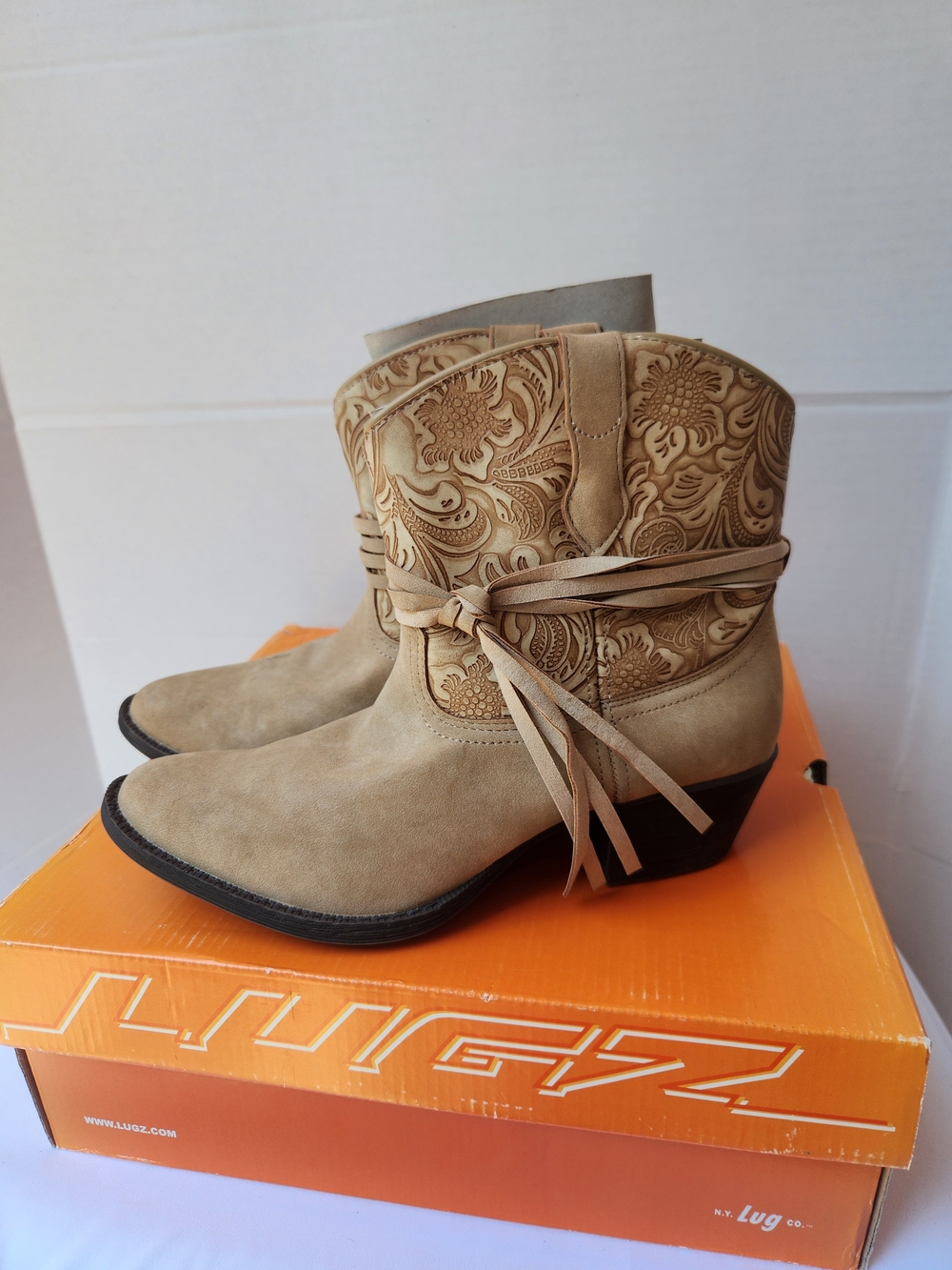 Dingo Tan Suede Embossed Western Ankle Booties